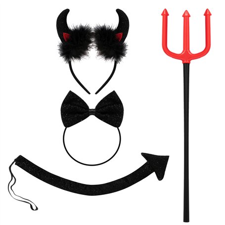 Spooktacular Creations Lot de 4 costumes de diable d'Halloween avec serre-tête en corne de diable noir