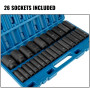 VEVOR Jeu de Douilles à Choc 1/2" 26PCs, Douilles à Impact Métriques Profondes 10-36 mm, 6 Pans en Acier Allié Cr-V, avec Mallet