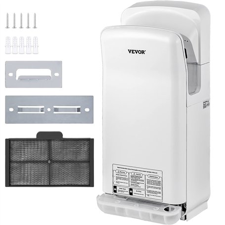 VEVOR Sèche-Mains Automatique 2000W Sèche Main Air Pulsé Électrique Commercial ABS Super Puissant Filtration HEPA 43℃ Moteur à B