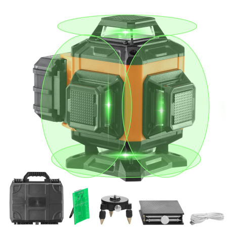 VEVOR Niveau Laser 30 m Niveau Laser 360° x 4 16 Lignes Croisées Verte Mode Autonivelant Manuel Longueur d'Onde Laser 520 nm ± 1