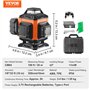 VEVOR Niveau Laser 30 m Niveau Laser 360° x 4 16 Lignes Croisées Verte Mode Autonivelant Manuel Longueur d'Onde Laser 520 nm ± 1