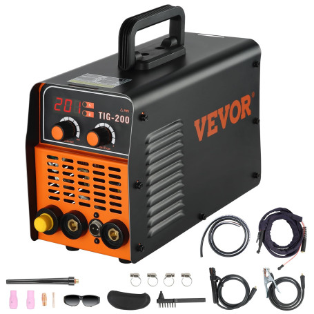 VEVOR Poste à Souder TIG MMA ARC 2 en 1 Soudeuse TIG-200C 200 A Machine à Souder Compacte Portable Inverter HF IGBT DC avec Écra