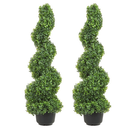 VEVOR Buis Topiaire Artificiel 91 cm Buis Artificiel Extérieur en Spirale 2 Fausses Plantes en PE 10 Feuilles Remplaçables avec