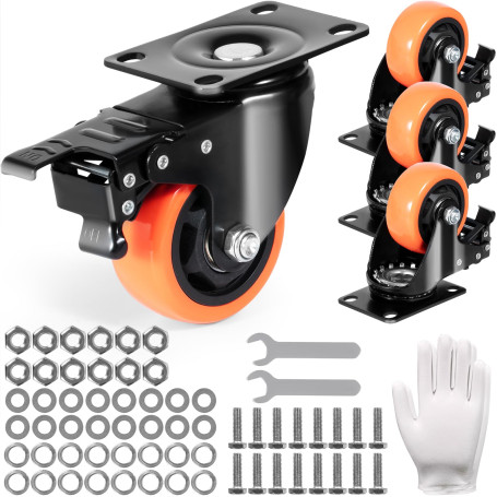 VEVOR Roulettes Pivotantes Lot de 4 Roulettes pour Meubles Industrielles 76