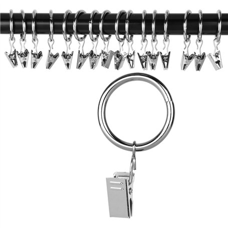 OOTSR Rideau de la fenêtre Bagues avec Pinces (Φ25mm) (16 Pack) - antirouille Acier Inoxydable Métal Anneaux Clip Rideau pour Ri