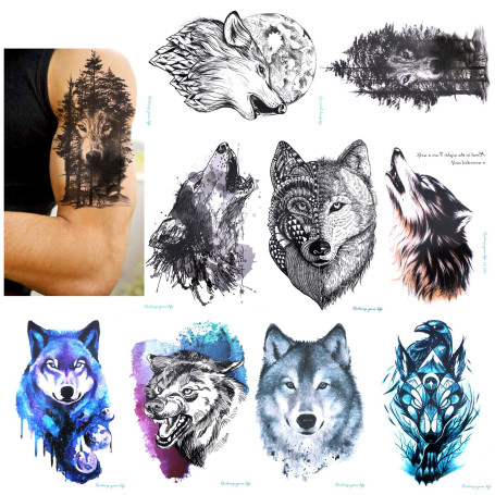 Konsait Loup tatouages temporaires pour femme homme