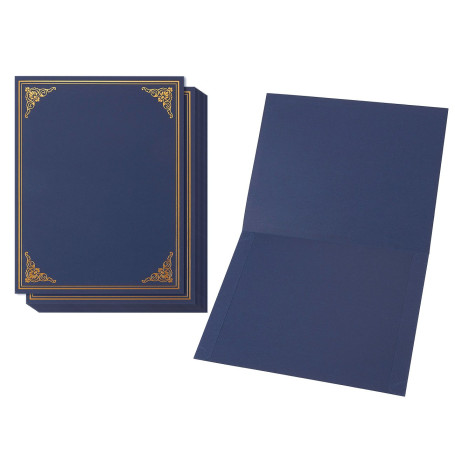 Élégantes Couvertures Pochettes de Présentation de Certificats et Diplômes Bleu et Or (paquet de 12)