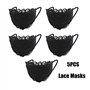 Geduochn Lot de 5 masques noirs en dentelle avec broderie florale avec boucles d'oreilles réglables et respirantes 2 couches pou