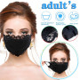 Geduochn Lot de 5 masques noirs en dentelle avec broderie florale avec boucles d'oreilles réglables et respirantes 2 couches pou