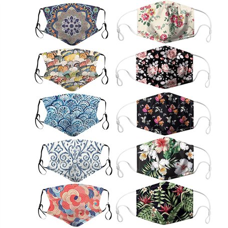 Lot de 10 masques de protection lavables et réutilisables avec un fil de nez