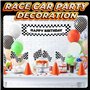 Décoration Anniversaire Cônes Signalisation et Drapeaux de Course - 12 Drapeaux Noirs et Blancs sur Bâtons et 12 Mini-Cônes de S