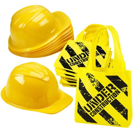 Accessoires Anniversaire Enfants Construction - (Pack de 24) Chapeaux de Fête de Construction et Sac Cadeau - (12) Casque Chanti