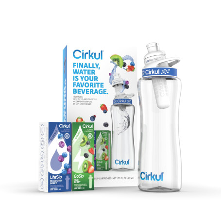 Cirkul Kit de démarrage de bouteille d'eau en plastique sans BPA de 946 ml avec couvercle bleu marine