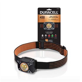 Duracell Lampe frontale à LED multifonction 450 lumens avec 5 modes et 3 piles AAA incluses Idéal pour une utilisation en intéri