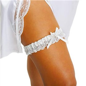 Carufin Bridal Wedding White Lace Porte-jarretelles avec nœud Strass Jambe Manches élastiques Jambe Bague Prom Dance Cosplay Par