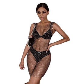 Formery Maillot de bain sexy en maille avec strass transparents pour la plage