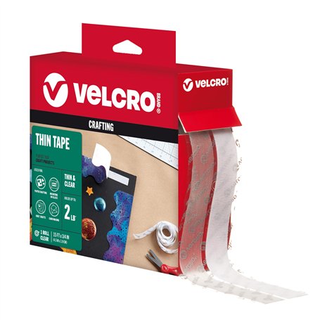 Velcro Marque Transparent Fin | Ruban Adhésif Auto-Agrippant | Découpable à la Longueur Souhaitée | Idéal pour la Salle de Class