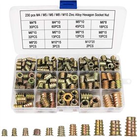Ruolin 230 Pcs Écrous Hexagonaux M4 M5 M6 M8 M10 avec Inserts Filetés