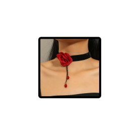 Resweky Vintage Velvet Choker Collier Fleur Rouge Collier Colliers Court Party Colliers Accessoires Bijoux Réglable pour les Fem