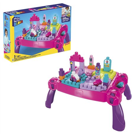 Mega Bloks La Table d'apprentissage Rose avec Blocs de Construction et 2 véhicules
