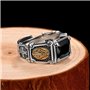 Vintage Véritable 925 Argent Sterling Bague en Pierre Noire Homme Femme Vierge Marie Anneaux Zircone Cubique Onyx Bi