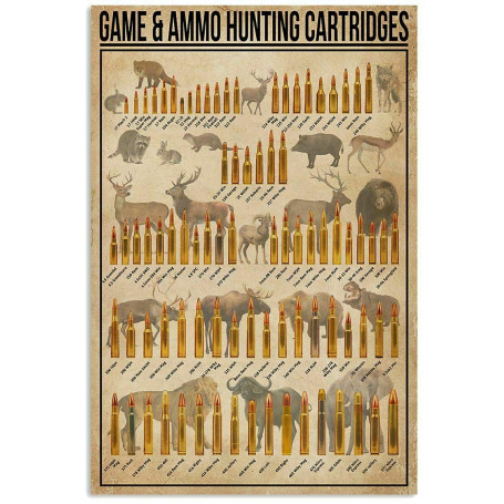 JIUFOTK Cartes de chasse aux munitions - Panneaux en métal imprimés - Affiche de connaissances - Bar Café - Décoration murale vi