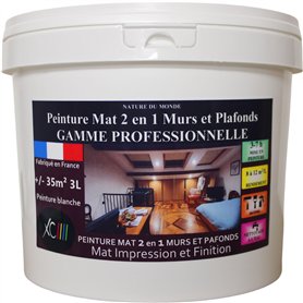 Nature du Monde PEINTURE BLANCHE MATE 2 en 1 Impression Finition -murs et plafonds