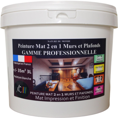 Nature du Monde PEINTURE BLANCHE MATE 2 en 1 Impression Finition -murs et plafonds
