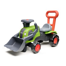 FALK - Porteur Tracteur Claas - Barre d'aide à la Marche - Dès 12 Mois - Pelle Frontale - 90% de Plastique recyclé - Fabriqué en