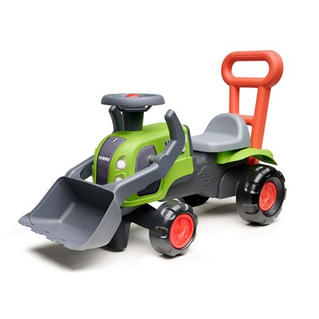 FALK - Porteur Tracteur Claas - Barre d'aide à la Marche - Dès 12 Mois - Pelle Frontale - 90% de Plastique recyclé - Fabriqué en