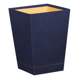 RHODIA 194627C - Corbeille à Papier Bleu Nuit - 24 x 24 x 32 cm - Piqûres Sellier Orange - Extérieur Simili Cuir-Collection Home