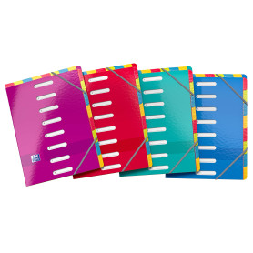 OXFORD Trieur Color Life 8 Positions Double Entrée Format A4 en Carte Pelliculée Fermeture Elastique Couleur Aléatoire