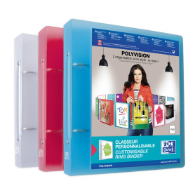 OXFORD Classeur Polyvision 17x22 Dos 40mm 2 Anneaux Ronds Couverture Polypro Translucide Coloris Assortis