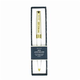 DRAEGER PARIS | Stylo bille de couleur crème et or "Bon Anniversaire" |Texte personnalisé mine noire | Idée cadeau Anniversaire