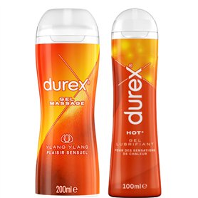 DUREX Lot de 2 Gels Lubrifiants Intimes - Gel De Massage 200ml - Gel Lubrifiant Hot Chauffant Stimulant 100ml
