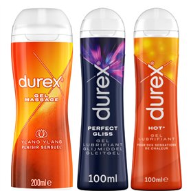 DUREX Lot de 3 Gels Lubrifiants Intimes - Gel De Massage 2 en 1 Ylang Ylang 200ml - Perfect Gliss Lubrifiant Anal 100ml - Hot Ge