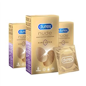 DUREX Lot de 3 Préservatifs Nude sans latex Sensation Peau contre Peau - Boîte de 8