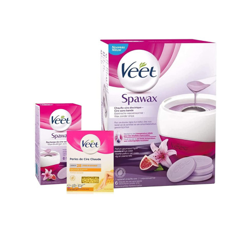 Veet Spawax Chauffe Cire Electrique - Epilation Cire Chaude sans Bande - 1 Appareil et 3 boîtes de 6 recharges Figue Sucrée (Cha