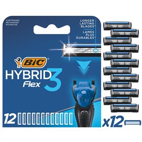 BIC Hybrid 3 Flex Recharges de Lames de Rasoir pour Homme - 3 Lames Mobiles Nanotech en Titane avec bande lubrifiante - Boîte de