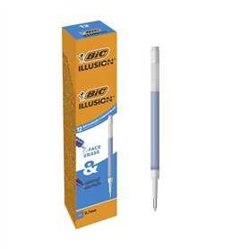 BIC Illusion Recharges Stylo Effaçable avec Encre Thermosensible et Gomme - Bleu