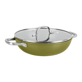Sitram 715708 Sauteuse Aluminium Recyclé Ø 26 cm H 7 cm Vert Metallisé Revêtement intérieur sans PFOA - Poignées en Inox Riveté