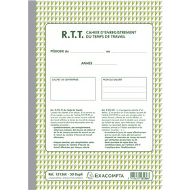 Exacompta - Réf. 13136AE - 1 Manifold R.T.T Enregistrement du temps de travail - 50 feuillets numérotés et autocopiants - duplic