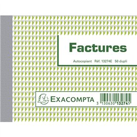 Exacompta - Réf. 13274E - 1 Manifold FACTURES - 50 feuillets numérotés et autocopiants - duplicatas (1 original + 1 copie) - for