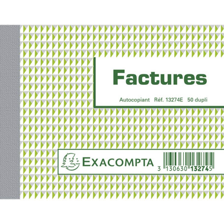 Exacompta - Réf. 13274E - 1 Manifold FACTURES - 50 feuillets numérotés et autocopiants - duplicatas (1 original + 1 copie) - for