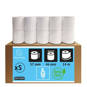 Exacompta - Réf. 40905E - Lot de 5 Bobines pour tickets de carte bancaire - largeur 57 mm x diamètre 46 mm - mandrin 12 mm - 1 p