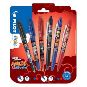 PILOT x NARUTO - Lot de 3 FriXion Ball + 3 FriXion Ball Clicker - Stylos effaçables - Édition limitée Naruto Shipudden - Stylos