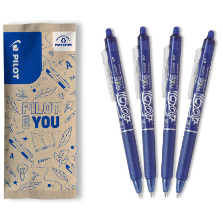 PILOT - Lot de 4 FriXion Ball Clicker 07 - Stylo Effaçable à Encre Thermosensible - Stylo Roller Rétractable et Rechargeable - B