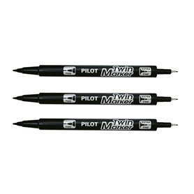 Pilot - Lot de 3 marqueurs Twin CD DVD Marker Marqueur Permanent Noir - Pointes : Fin/extra-fin