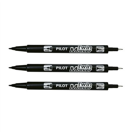 Pilot - Lot de 3 marqueurs Twin CD DVD Marker Marqueur Permanent Noir - Pointes : Fin/extra-fin