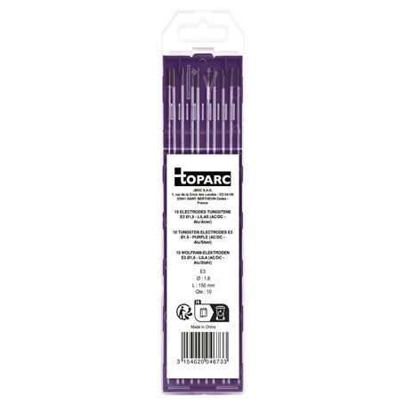 Gys 046733 Lilas Electrodes Tungstène Ø 1.6 E3-Etui de 10 Consommable Soudure TIG (AC/DC)